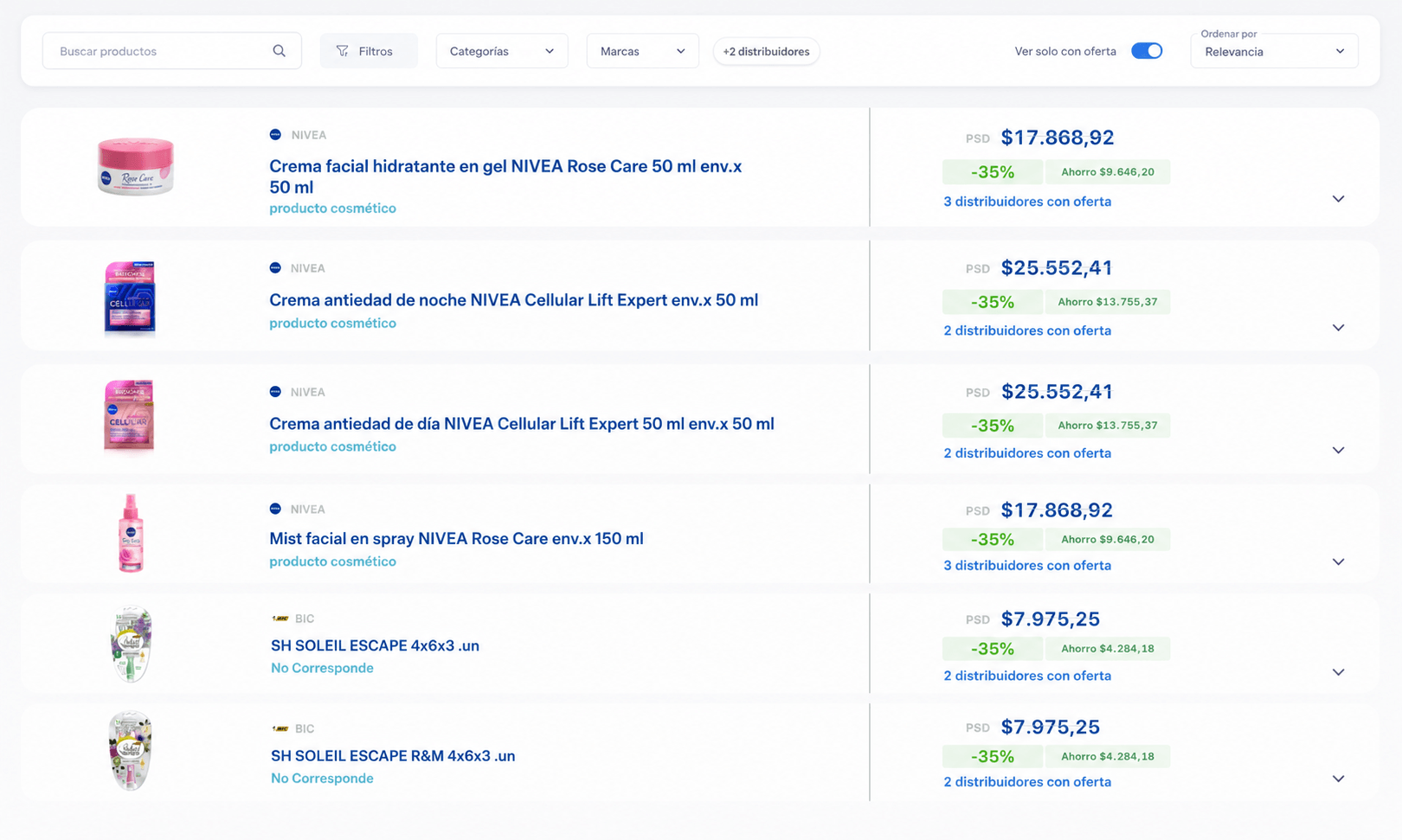 Listado de ofertas One Transfer