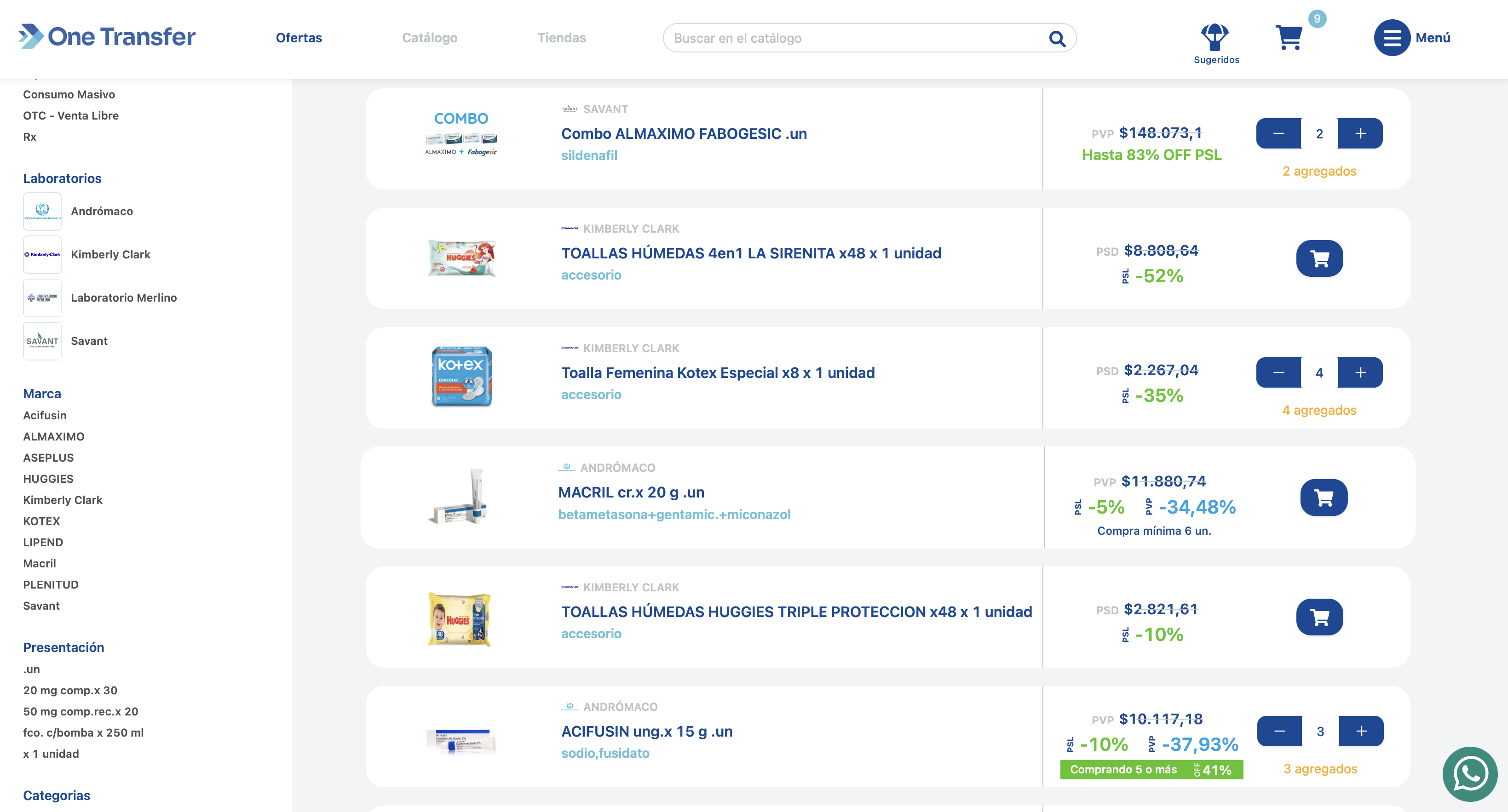 Listado de ofertas One Transfer